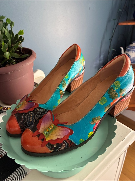 Socofy Shoes - Socofy Turquoise Multi Butterfly Accent Women's Flats Size 39.